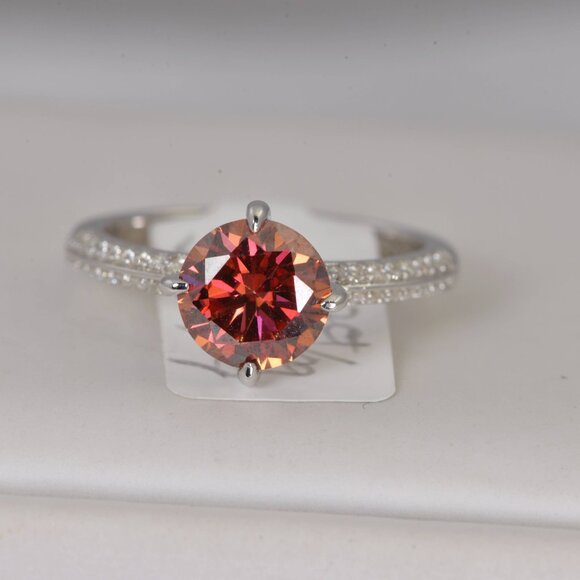 2.0ct Brilliant Round Cut Pomagranate Red Moissanite Engagement Ring - Picture 2 of 7